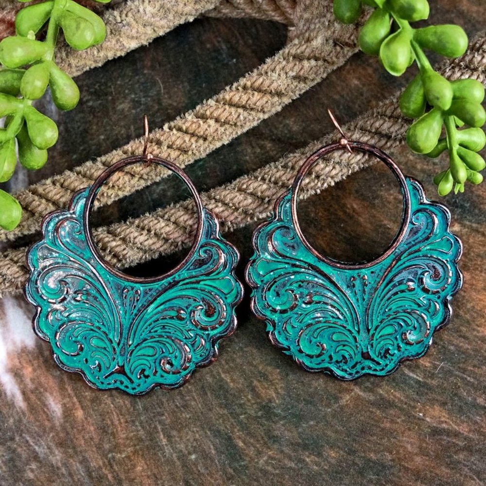 Earrings. Patina. Scroll Design. Pierced. NWT.